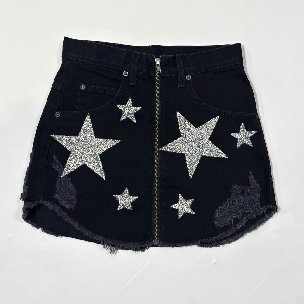 Carmar Beatrice Black Denim Silver Star Jean Skirt - Size 26